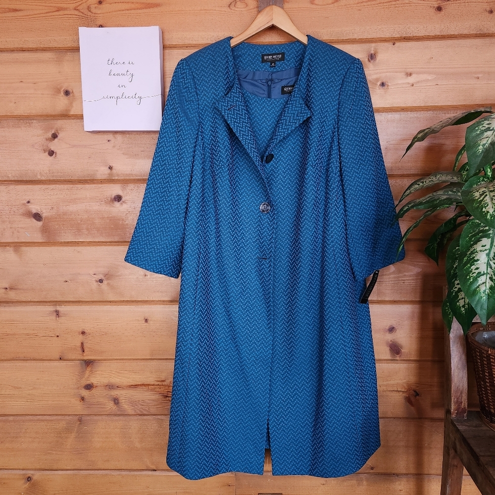 John Meyer Collection‎ NWT 2pc Set Teal Coat Jacket Midi Dress Suit Plus Sz 16 W